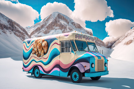 A Food Truck Parked In A Snowの素材