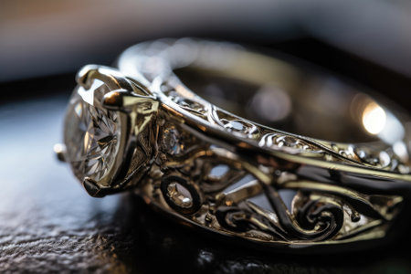 A Macro Shot Of The Intricate Details On The Brides Wedding Ringの素材