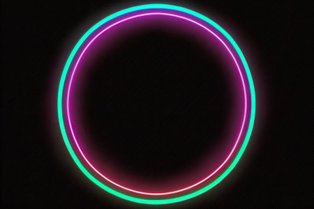 A Neon Circle Outline On A Black Backgroundの素材