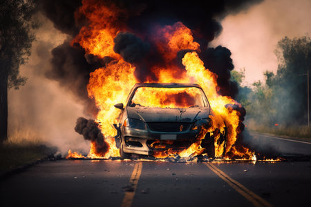 Vehicle Accident With A Car On Fireの素材