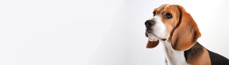Beagle Dog On White Background. Banner, Panorama Or Website Header Format.の素材