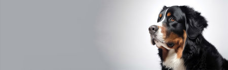 Bernese Mountain Dog Dog On White Background. Banner, Panorama Or Website Header Format.の素材