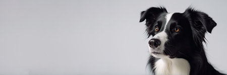 Border Collie Dog On White Background. Banner, Panorama Or Website Header Format.の素材