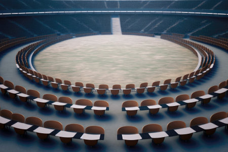 Circular Stadium, Empty Seats, Quiet Fieldの素材