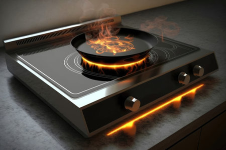 Countertop Electric Griddle Fire In Modern Apartment Design , Realisticの素材