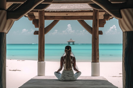 A Woman Meditating In The Maldivesの素材