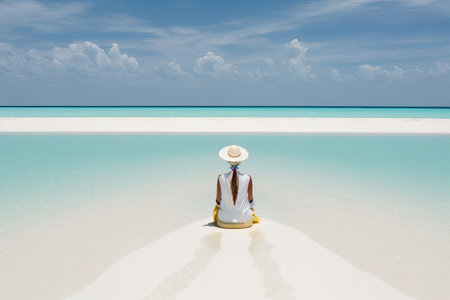 A Woman Meditating In The Maldivesの素材
