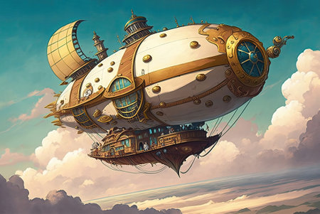 Steampunk-inspired Airship Soaring Through Cloudsの素材