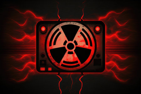 Black Radiation Symbol With Red Backgroundの素材