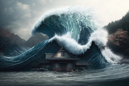 Tsunami Water Among Highrise Buildingsの素材