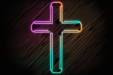 Neon Cross Outline On A Black Backgroundの素材