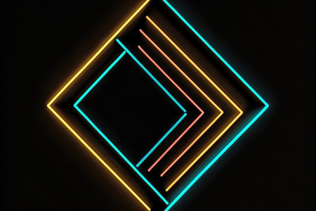 Neon Parallelogram Outline On A Black Backgroundの素材