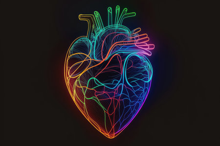 Neon Heart Outline On A Black Backgroundの素材