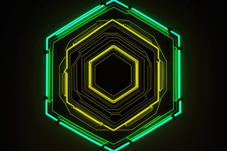 Neon Octagon Outline On A Black Backgroundの素材