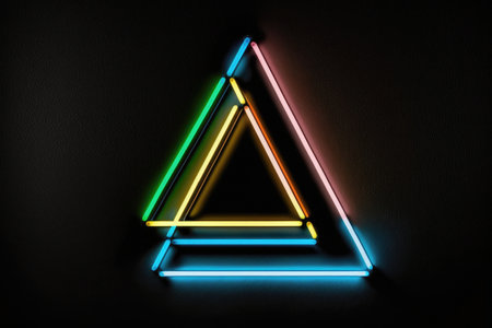 Neon Triangle Outline On A Black Backgroundの素材