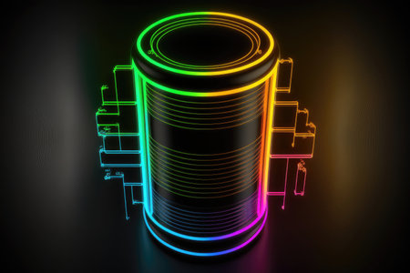 Neon Cylinder Outline On A Black Backgroundの素材