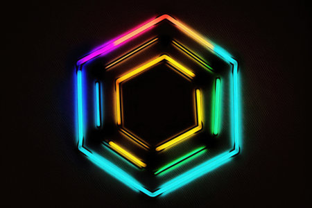 Neon Heptagon Outline On A Black Backgroundの素材