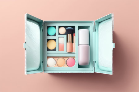 Open Box With Cosmetics Inside, Top Viewの素材