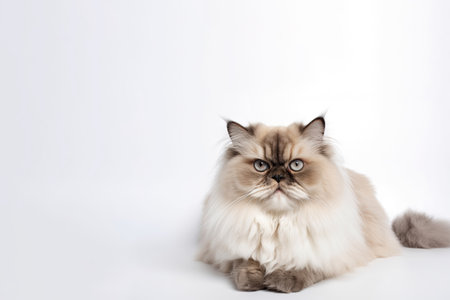 Persian Himalayan Cat On White Background With Copy Spaceの素材
