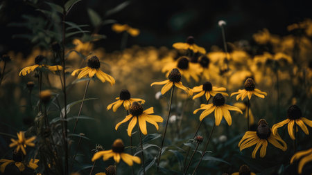 Vibrant Wildflowers Stand Out Against A Dark, Dramatic Backdrop For A Stunning Sceneの素材