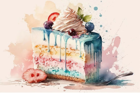 Watercolor Cake With Pastel Shades And Brush Strokesの素材