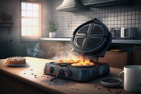 Waffle Maker Fire In Modern Apartment Designの素材