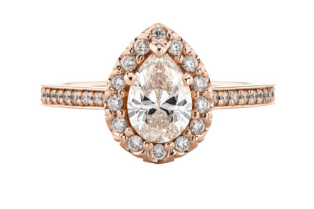 A Rose Gold Band With A Halo Of Diamonds Surrounding On Isolated Transparent Background, Pngの素材