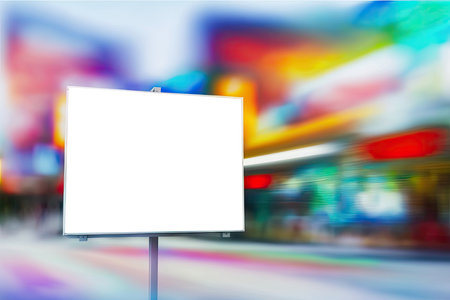 Blank Billboard Transparent Mock Up, Png. Background With Unfocused Abstract Paintingの素材