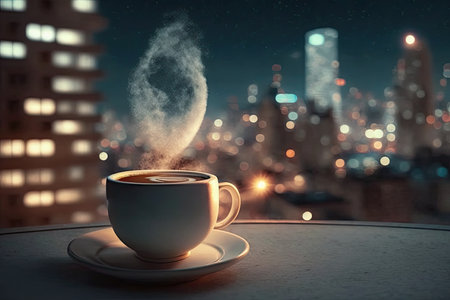 Smooth White Cup With Smoke On The Table On The Roofの素材