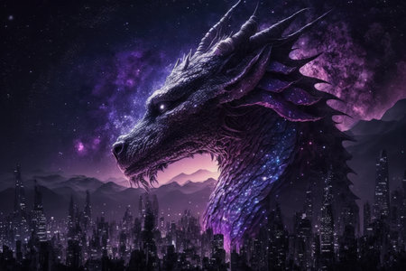 Night City Stars In The Sky In The Form Of A Dragonの素材
