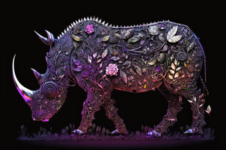 Silhouette In Profile Of A Running Rhinocerosの素材