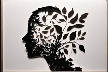 Silhouette Of Head And Shoulders Made Of Leaves And Rooの素材