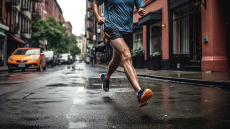 A Jogger Running On A City Sidewalkの素材
