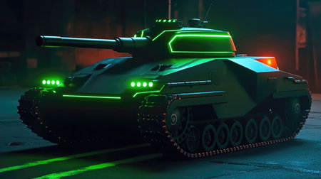 A Tank With A Futuristic Design And Glowing Green Accentsの素材