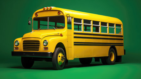 A Yellow School Bus On A Green Backgroundの素材