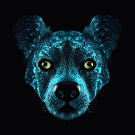 Dog Face Shape If Fire On Black Backgroundの素材