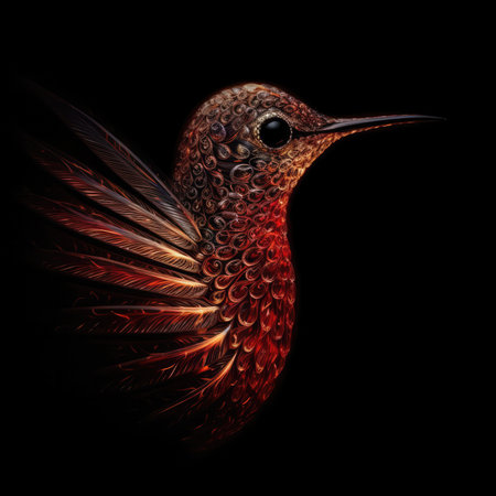 Hummingbird Bird Face Shape In Red Fire On Black Backgroundの素材