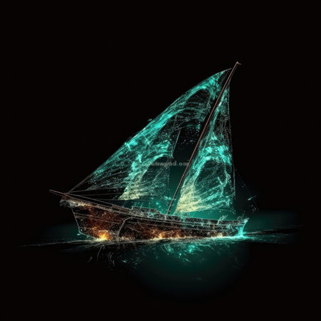 Sailboat Shape In Fire On Black Backgroundの素材