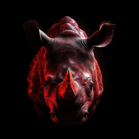 Cute Baby Rhinoceros Face Shape In Red Fire On Black Backgroundの素材