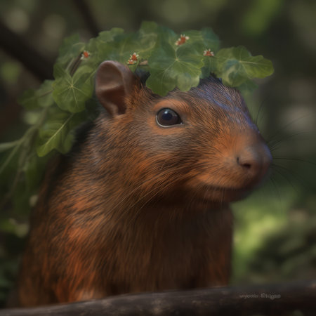 A Redrumped Agouti Head Wrapped In Green Leaves On A Background Of Leavesの素材