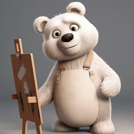 Cute Cartoon Bear With Very Big Eyes With A Canvas Paintingの素材