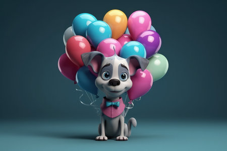 Cartoon Dog With Very Big Eyes Holding Gel Colored Balloonsの素材