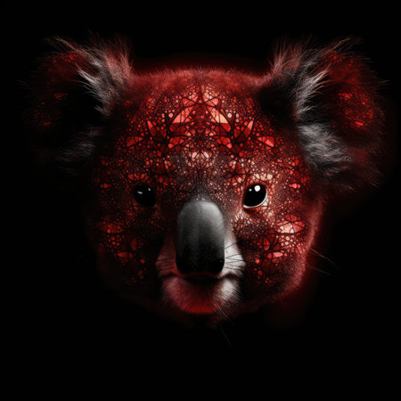 Cute Baby Koala Face Shape In Red Fire On Black Backgroundの素材