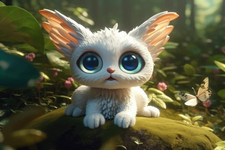 Cute Cartoon Angel Cat With Very Big Eyes Magic Forestの素材