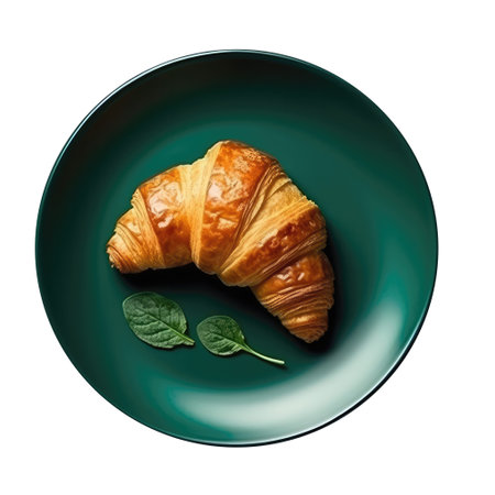 Croissant On A Green Round Plate French Dinnersの素材