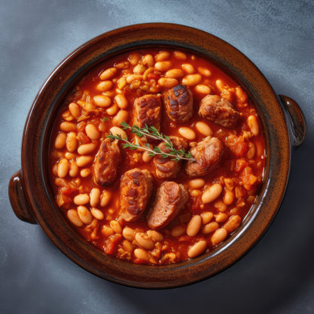 Cassoulet On A Abstraction Round Plate, French Dishの素材