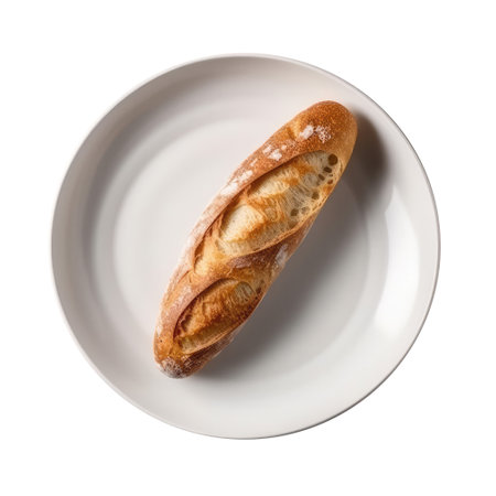 Baguette On A White Abstraction Round Plate, French Dishの素材