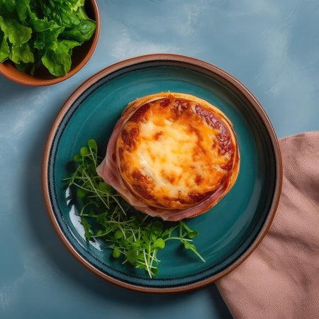 Croquemonsieur On Green Smooth Round Plate French Dishの素材