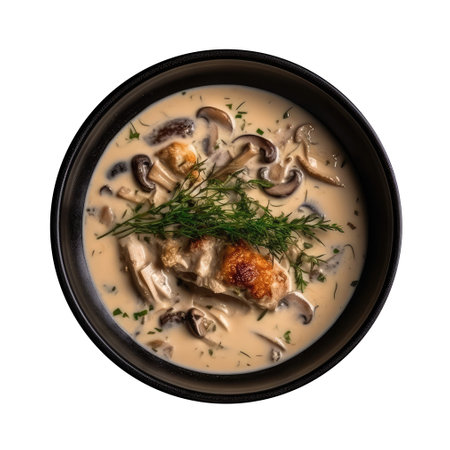 Blanquette De Veau On A Black Abstraction Round Plate, French Dishの素材