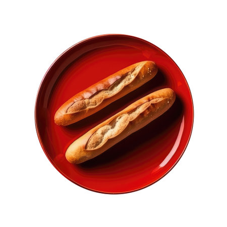 Baguette On Red Smooth Round Plate French Dishの素材